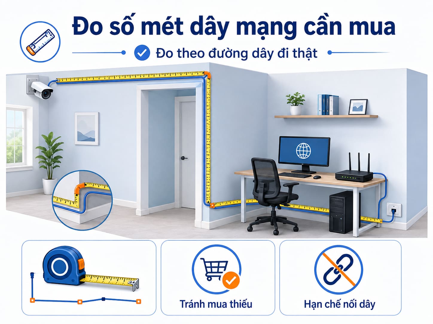 Đo theo đường dây đi thật giúp tránh mua thiếu và phải nối thêm giữa tuyến.