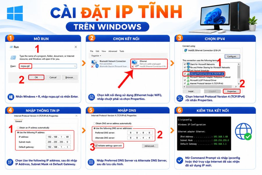 IP tĩnh trên Windows dễ thiết lập thủ công