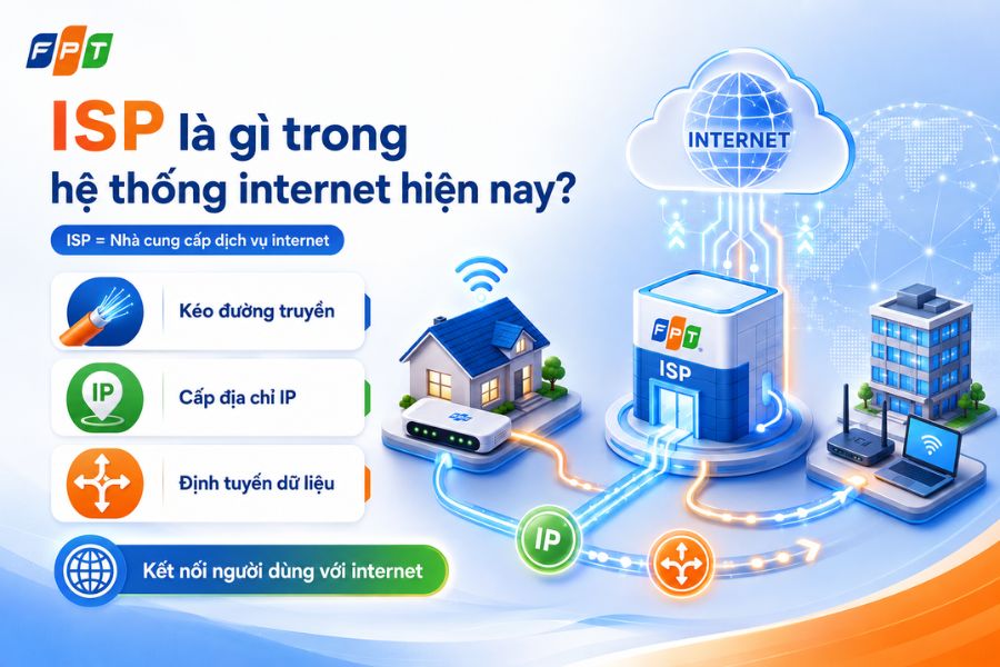 ISP là gì trong hệ thống internet hiện nay, vai trò kéo đường truyền, cấp IP và định tuyến dữ liệu