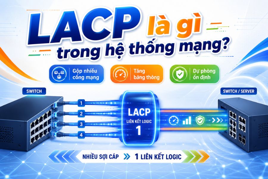 LACP là gì trong hệ thống mạng, giúp gộp nhiều cổng thành một liên kết logic để tăng băng thông và dự phòng