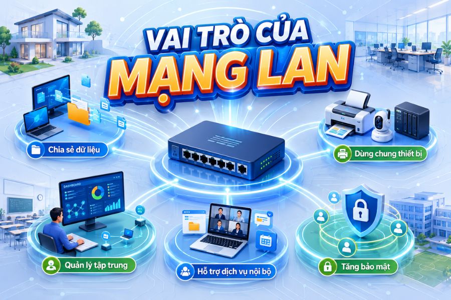 LAN là gì và vai trò chia sẻ dữ liệu, dùng chung thiết bị, quản lý tập trung và tăng bảo mật