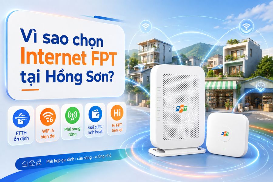 Lắp mạng FPT Hồng Sơn với FTTH ổn định, WiFi 6, gói linh hoạt và quản lý qua Hi FPT