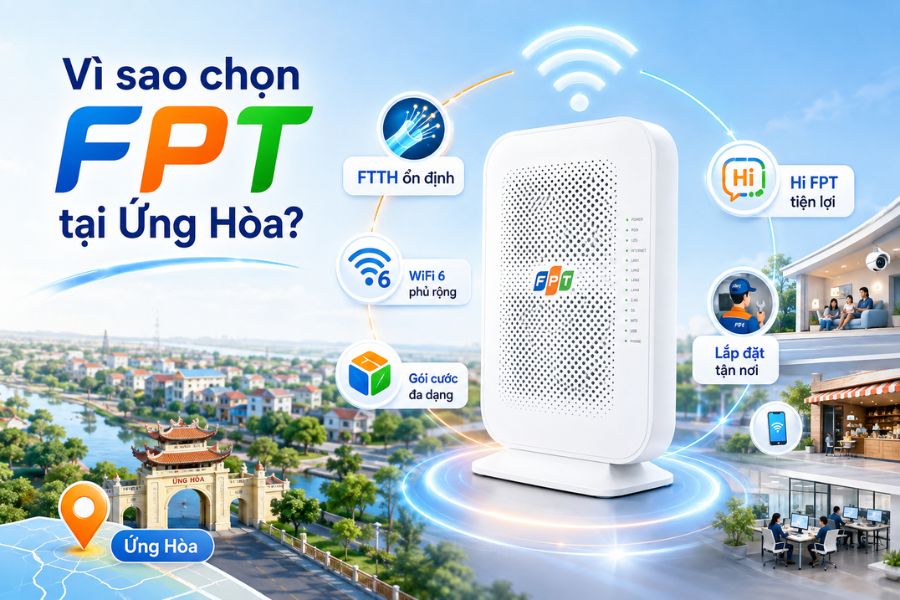 Lắp mạng FPT Ứng Hoà với FTTH ổn định, WiFi 6 phủ rộng, gói cước đa dạng và Hi FPT tiện lợi