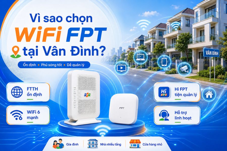 Lắp mạng FPT Vân Đình với WiFi 6, FTTH ổn định, phủ sóng tốt và hỗ trợ linh hoạt