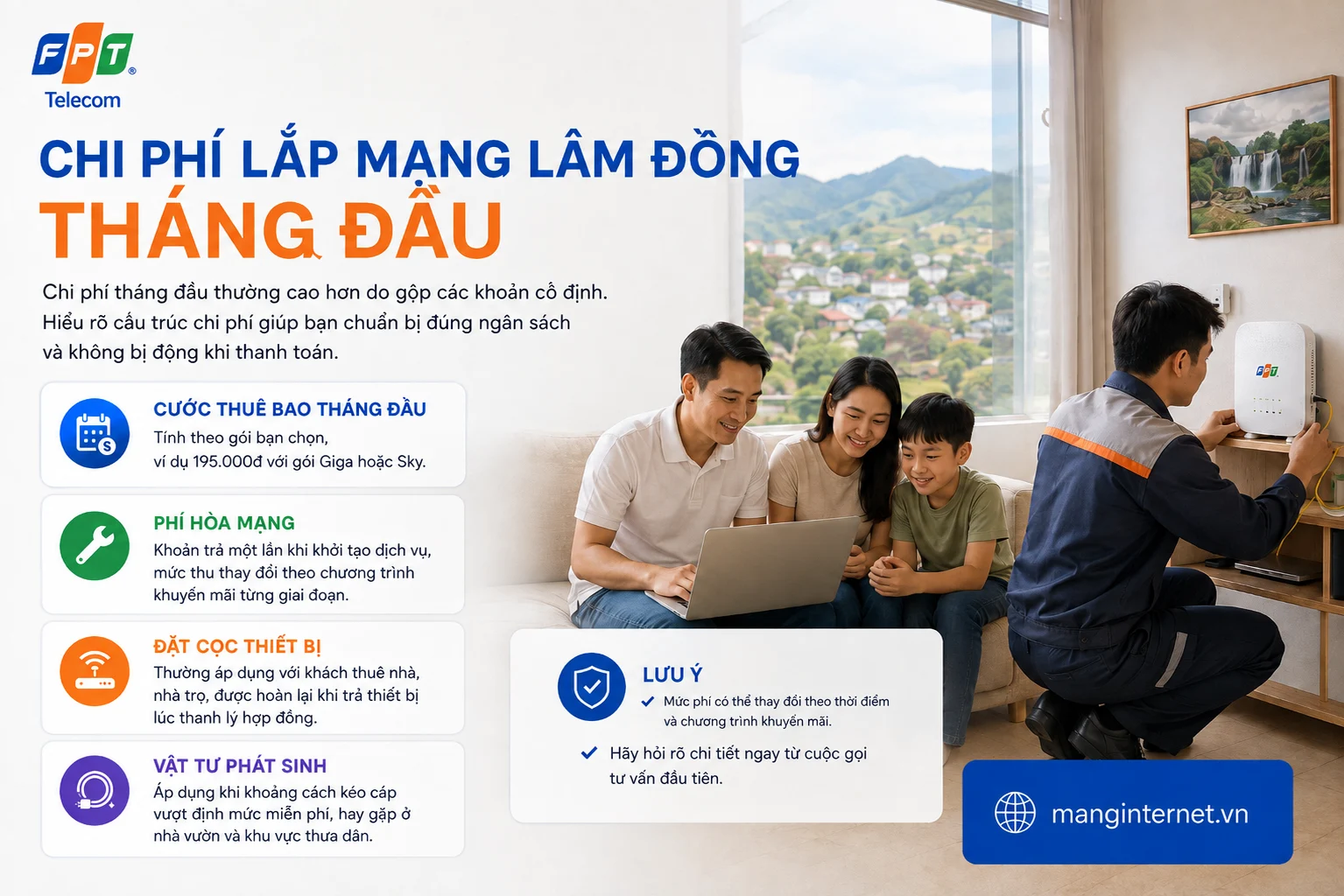Chi phí tháng đầu sau khi lắp mạng internet