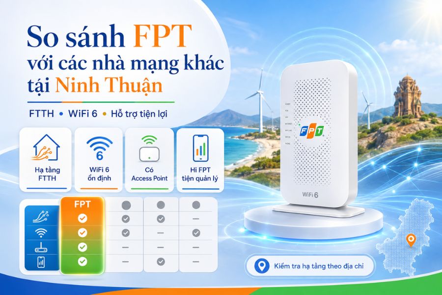 Lắp mạng Ninh Thuận với hạ tầng FTTH, WiFi 6, Access Point và quản lý tiện lợi qua Hi FPT