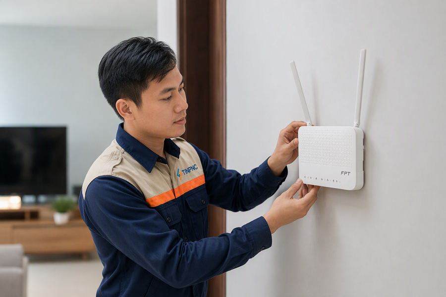 Kỹ thuật viên lắp đặt access point