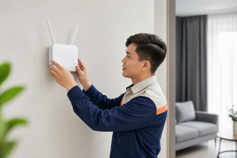 Kỹ thuật viên lắp đặt access point