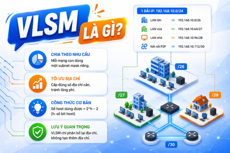 VLSM là gì và cách chia subnet linh hoạt để tối ưu địa chỉ IP theo nhu cầu từng mạng con