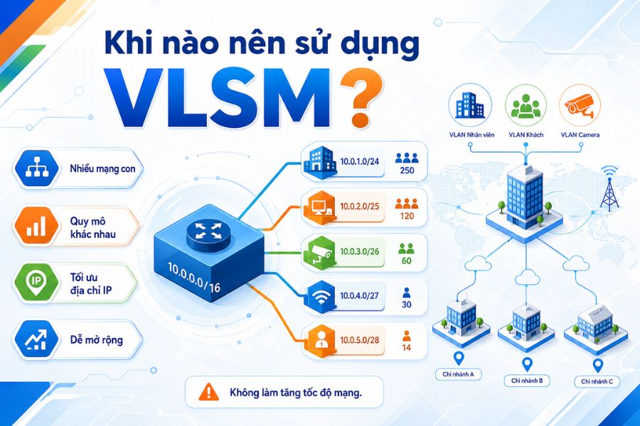 VLSM là gì và khi nào nên dùng cho hệ thống nhiều mạng con, quy mô khác nhau và cần dễ mở rộng