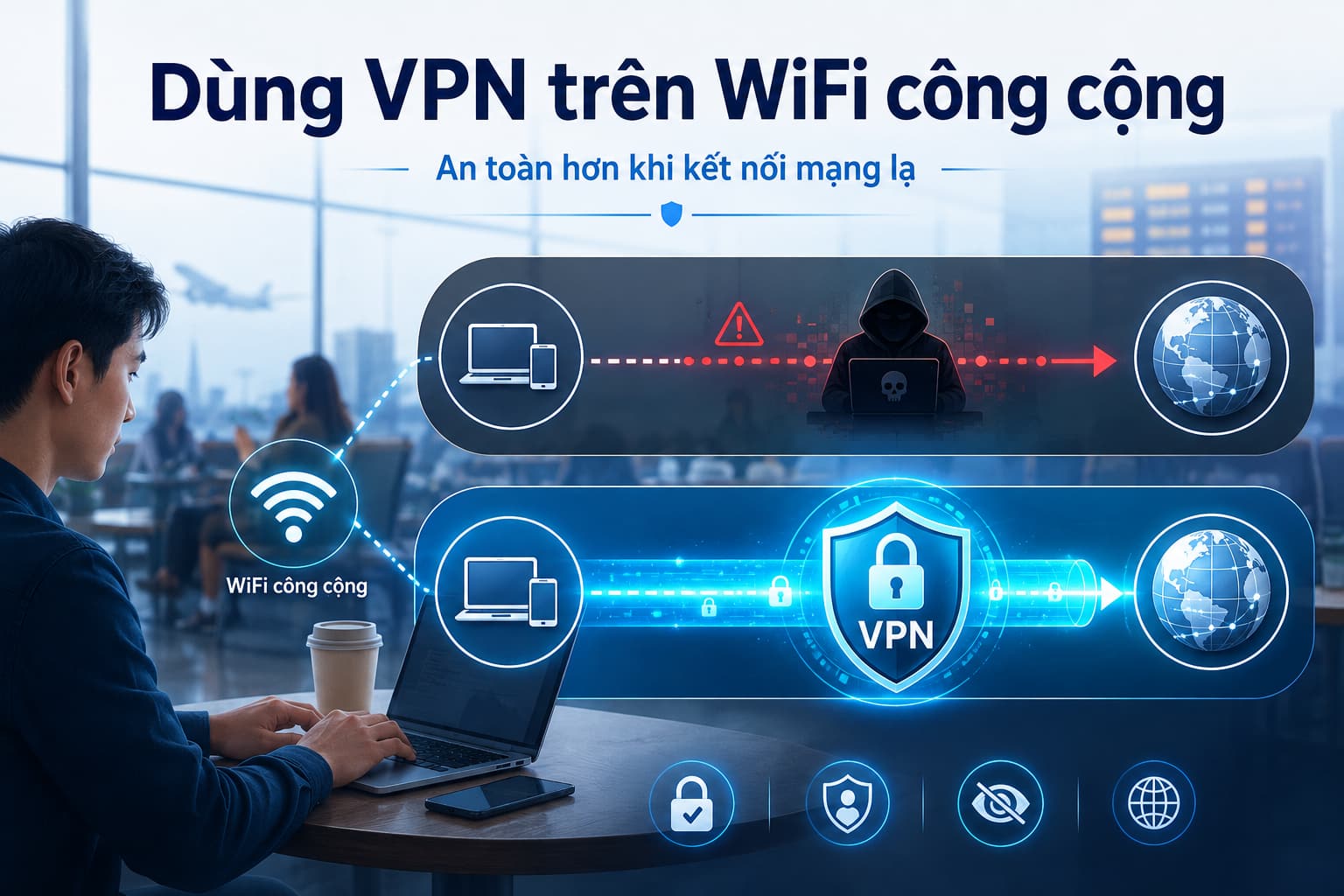 Tình huống hưởng lợi rõ nhất từ VPN là khi kết nối qua mạng lạ, không kiểm soát.