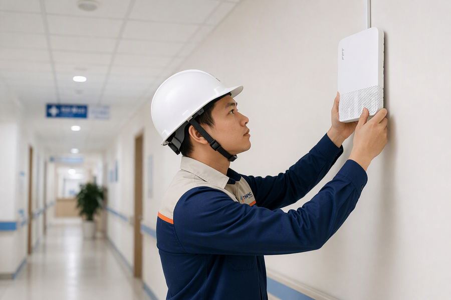 Kỹ thuật viên FPT lắp đặt wifi tại bệnh viện