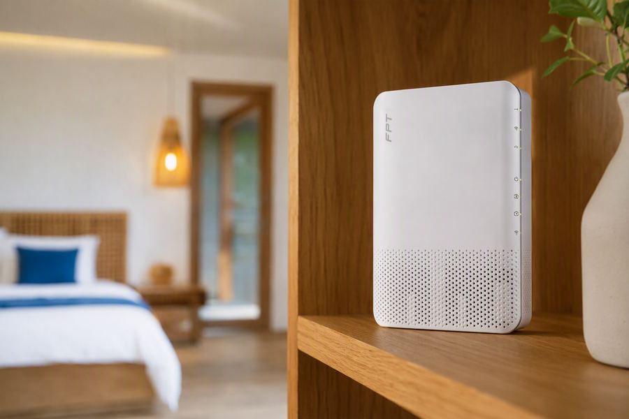 Modem wifi FPT đặt trong phòng homestay
