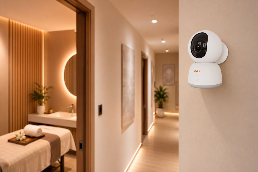 Camera FPT trong hành lang spa