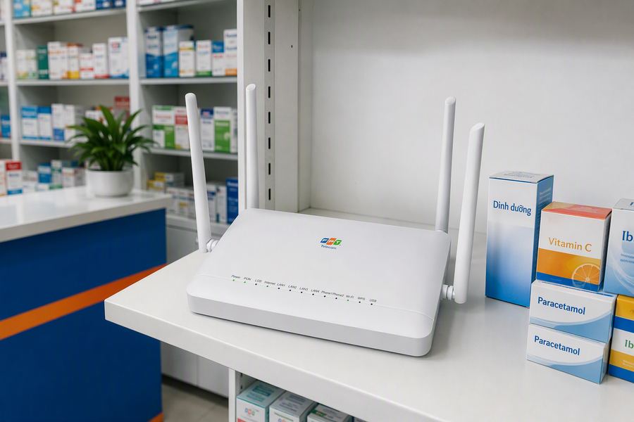 Modem wifi FPT đặt tại quầy thuốc