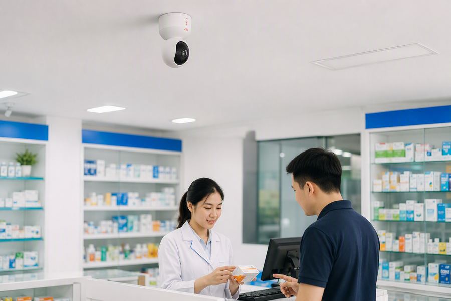 Camera an ninh trong tiệm thuốc