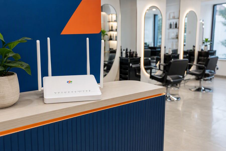 Modem wifi đặt tại tiệm tóc