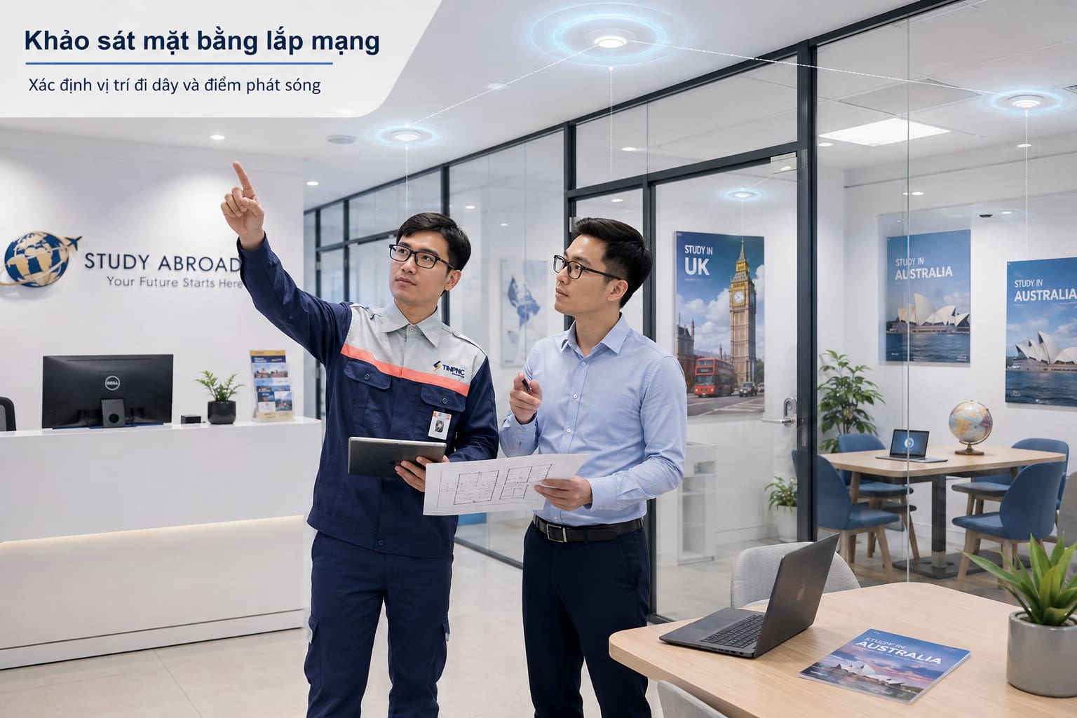 Khảo sát trước giúp xác định vị trí đi dây và số điểm phát sóng cần thiết cho từng phòng