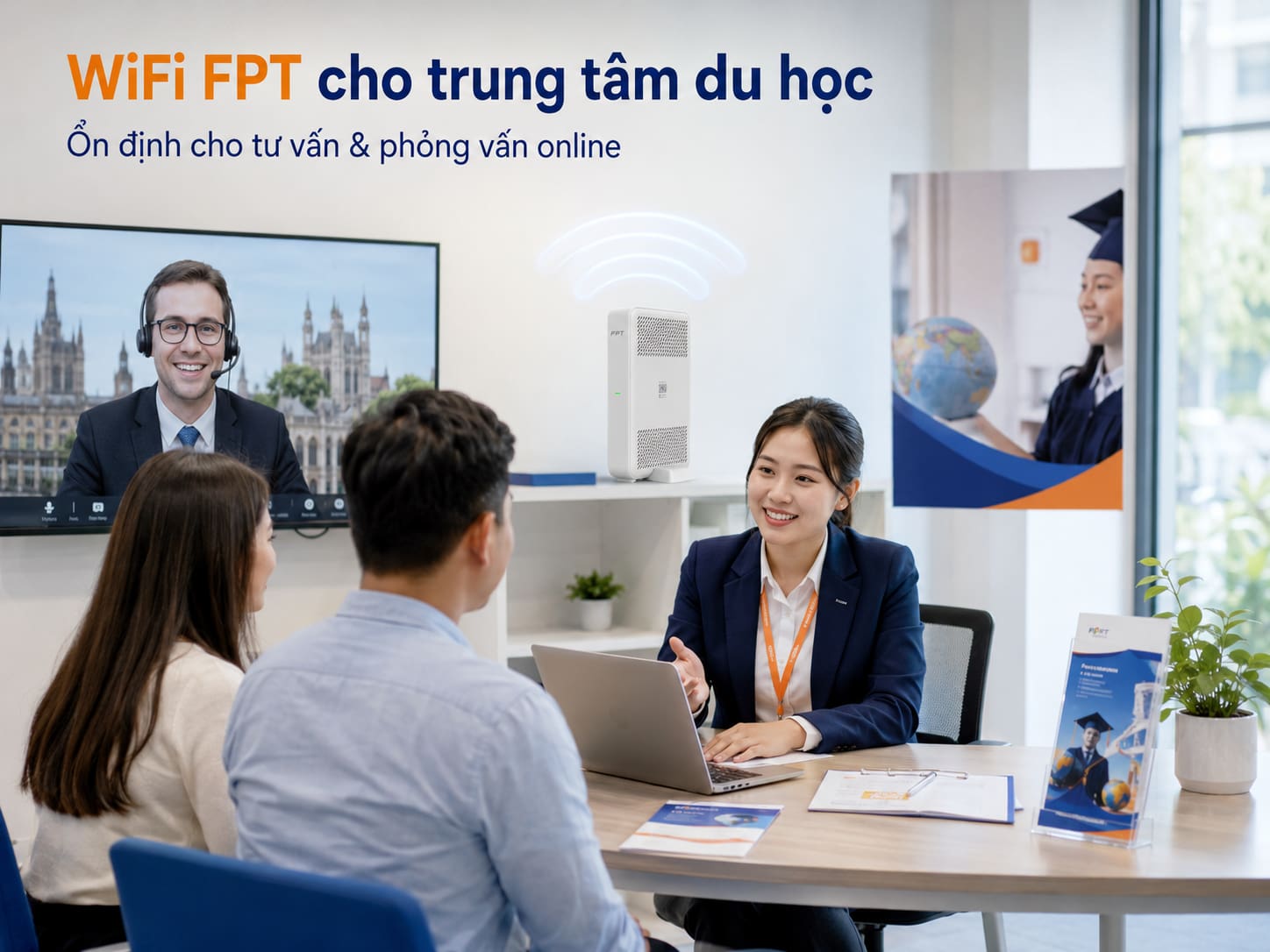 Buổi phỏng vấn trực tuyến với trường nước ngoài là phép thử khắt khe nhất với đường truyền của trung tâm