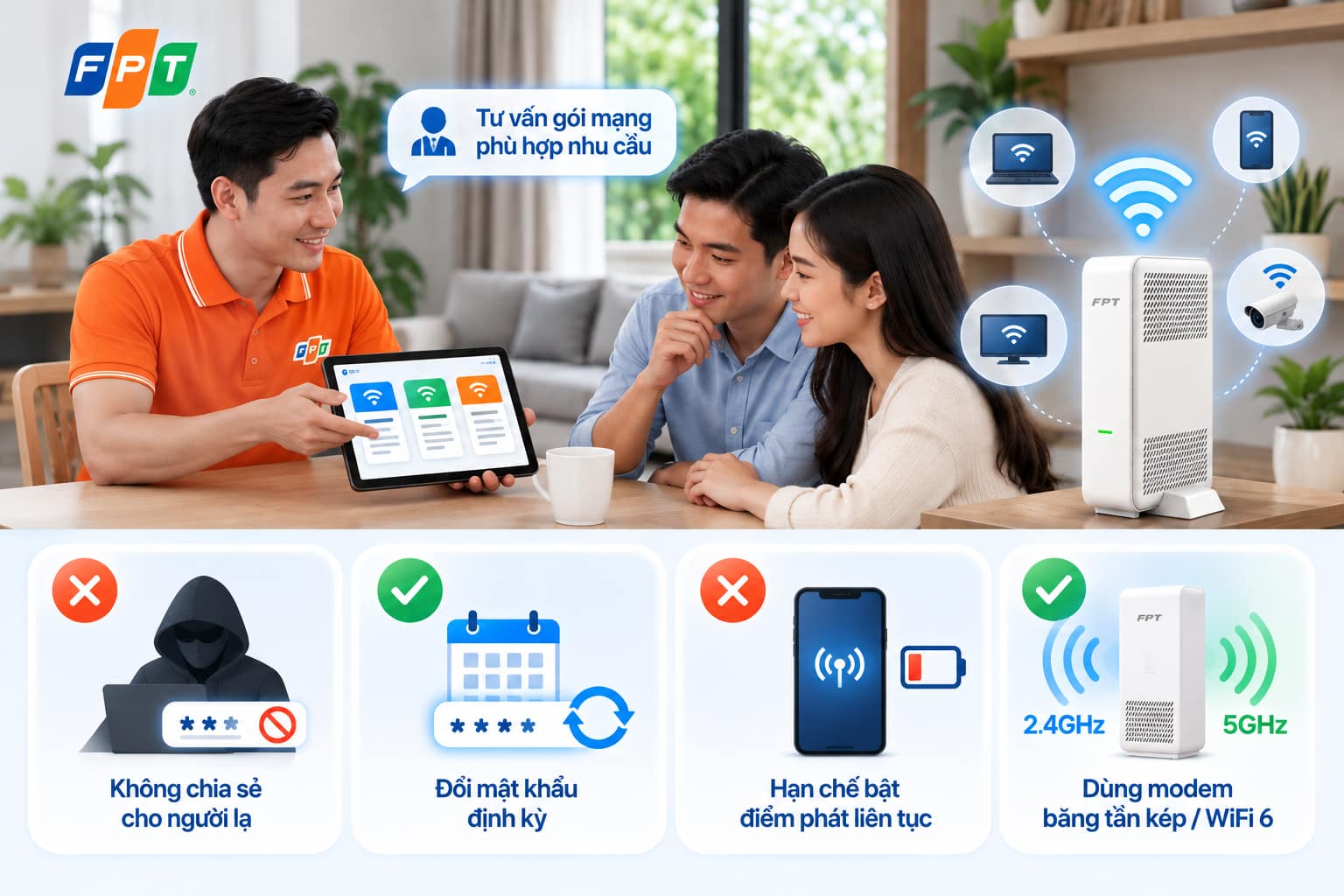 Nhân viên FPT tư vấn gói mạng phù hợp nhu cầu