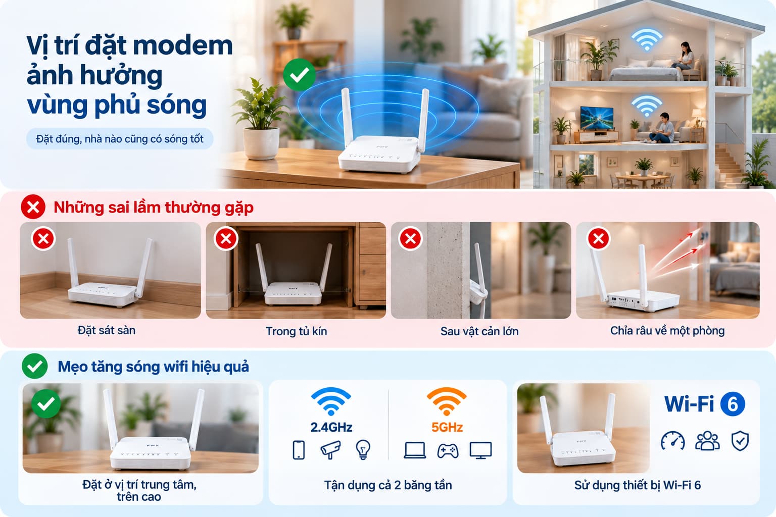 Vị trí đặt modem ảnh hưởng vùng phủ sóng
