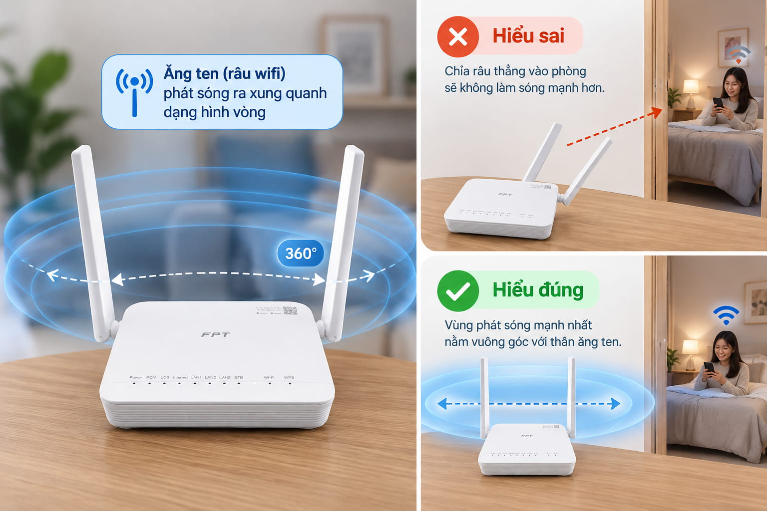 Modem wifi nhiều râu cần chỉnh đúng hướng