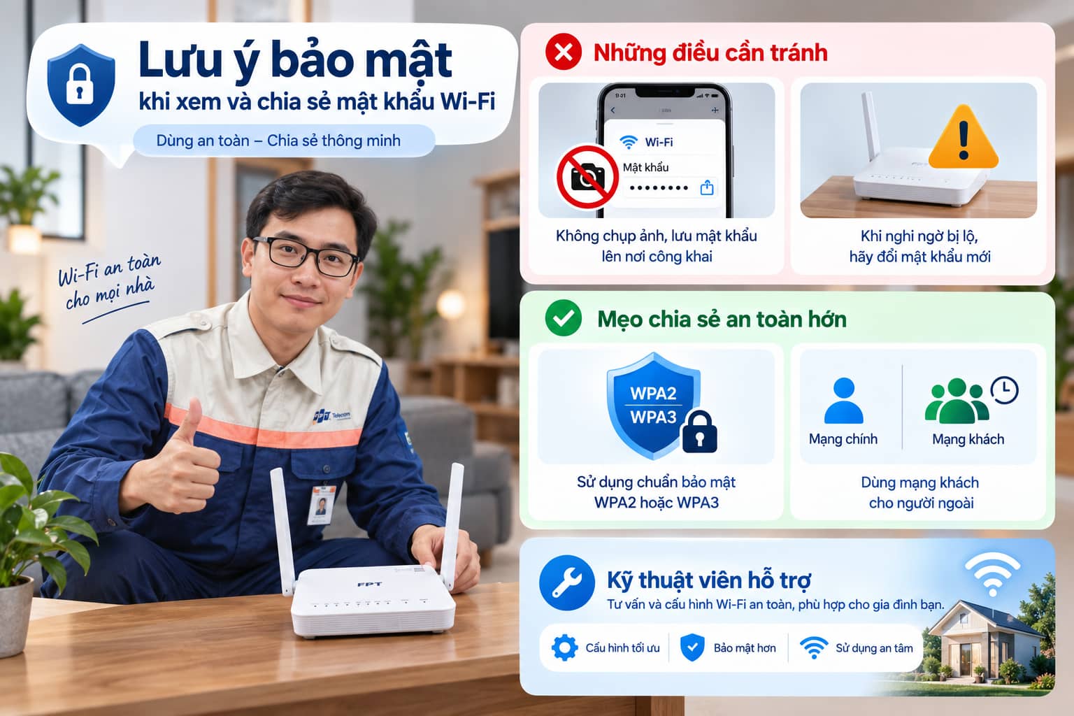 Kỹ thuật viên FPT hỗ trợ cấu hình wifi