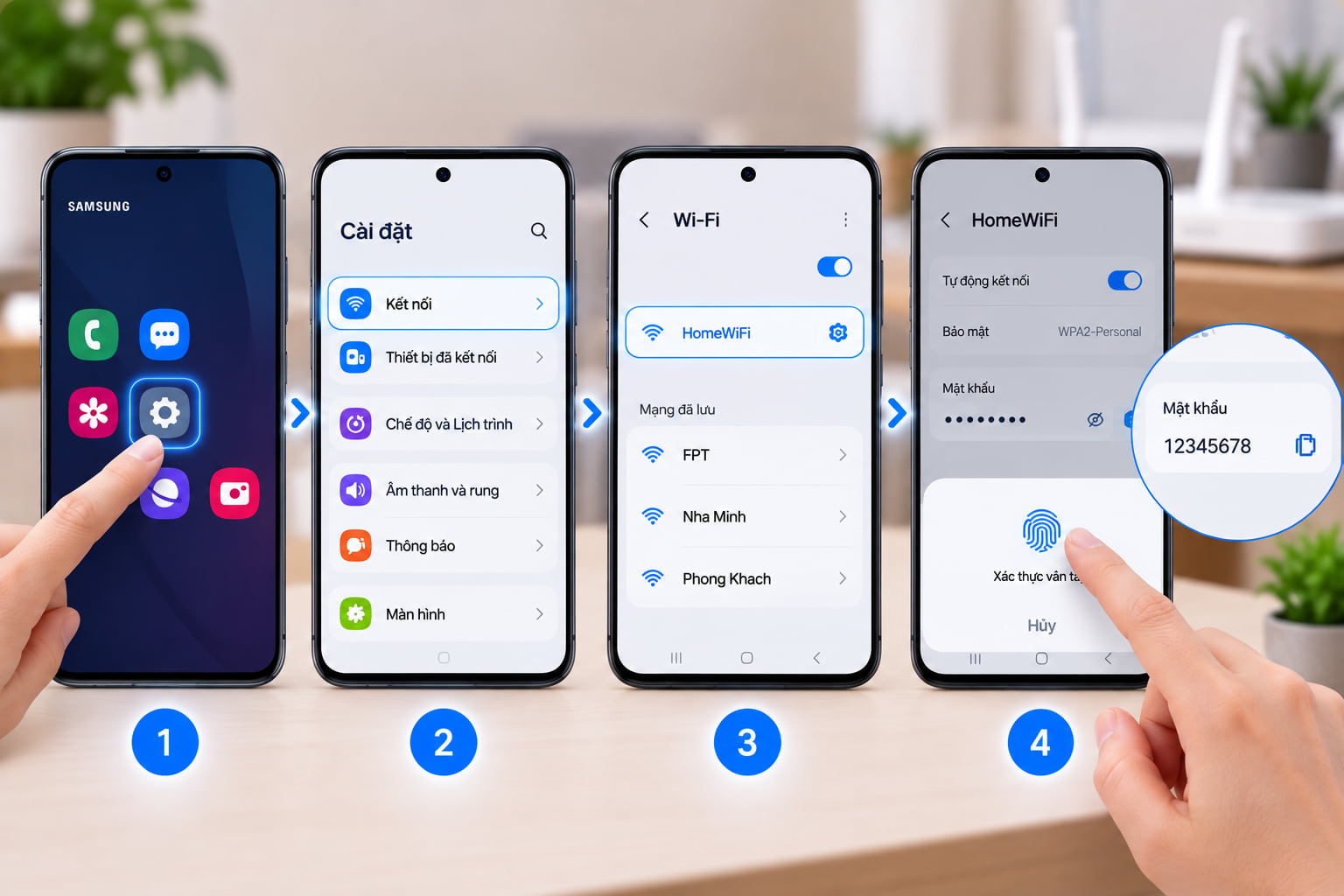 Xem mật khẩu Wifi bằng vân tay