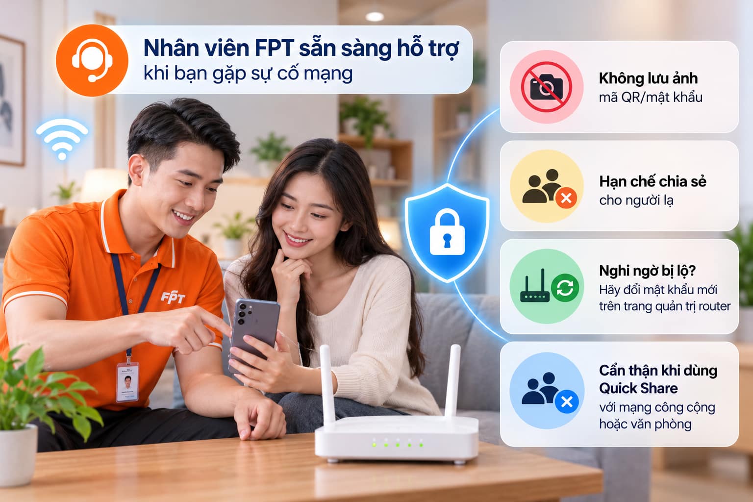 Nhân viên FPT sẵn sàng hỗ trợ khi bạn gặp sự cố mạng