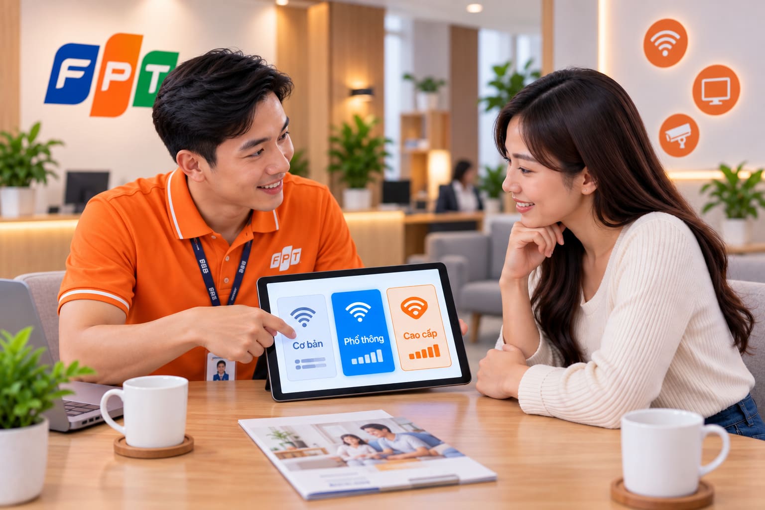 Nhân viên FPT tư vấn chọn gói cước phù hợp