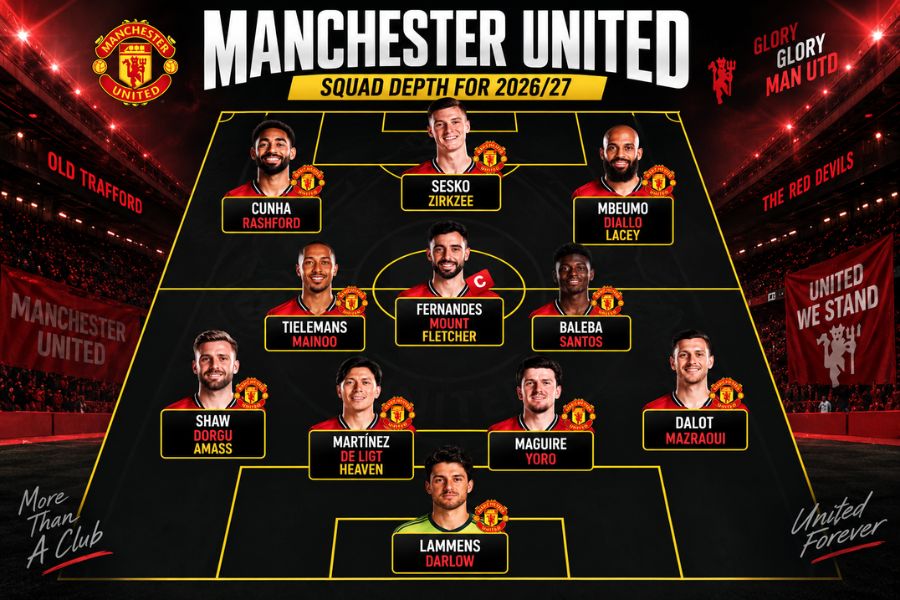 Đội hình Man Utd với những vị trí cạnh tranh suất đá chính mùa giải 2026-27