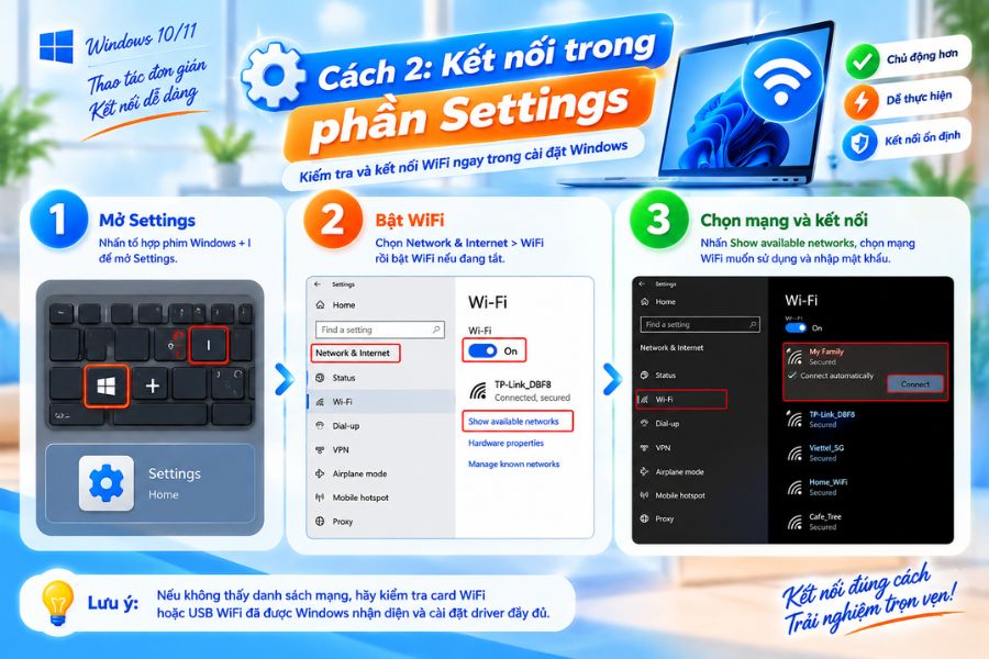 Thiết lập kết nối internet cho máy tính bàn trong Settings Windows