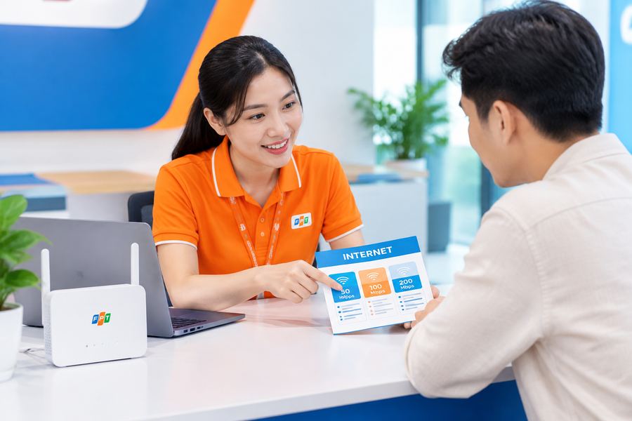 Nhân viên FPT tư vấn gói cước cho khách hàng