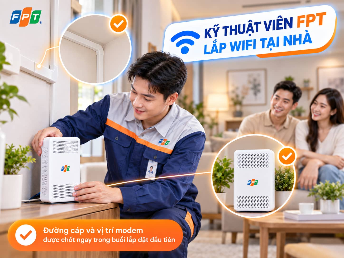 Đường cáp và vị trí modem được chốt ngay trong buổi lắp đặt đầu tiên
