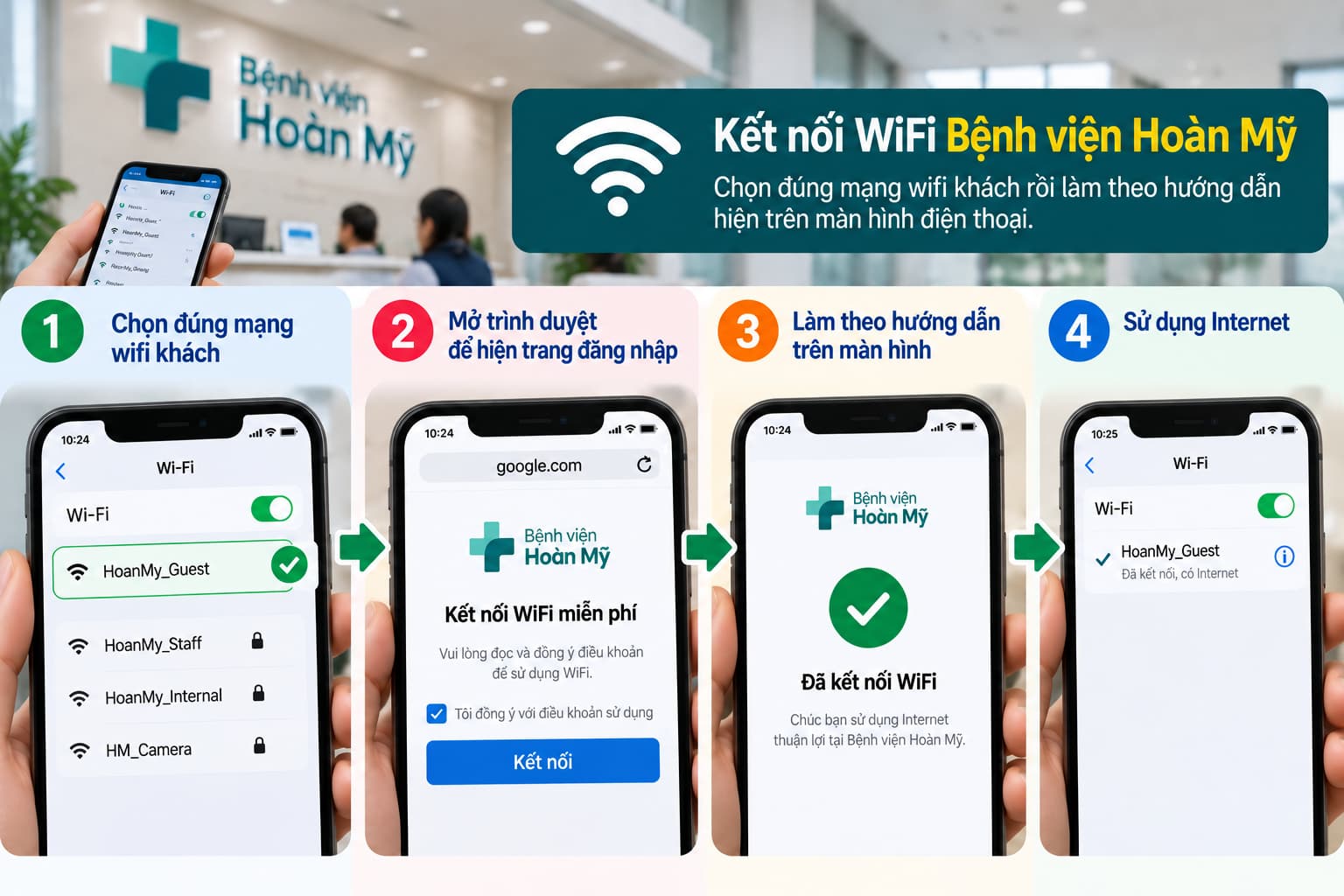 kết nối wifi bệnh viện Hoàn Mỹ