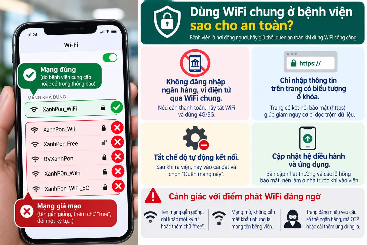Đối chiếu từng ký tự tên mạng giúp bạn tránh kết nối nhầm vào điểm phát giả mạo.