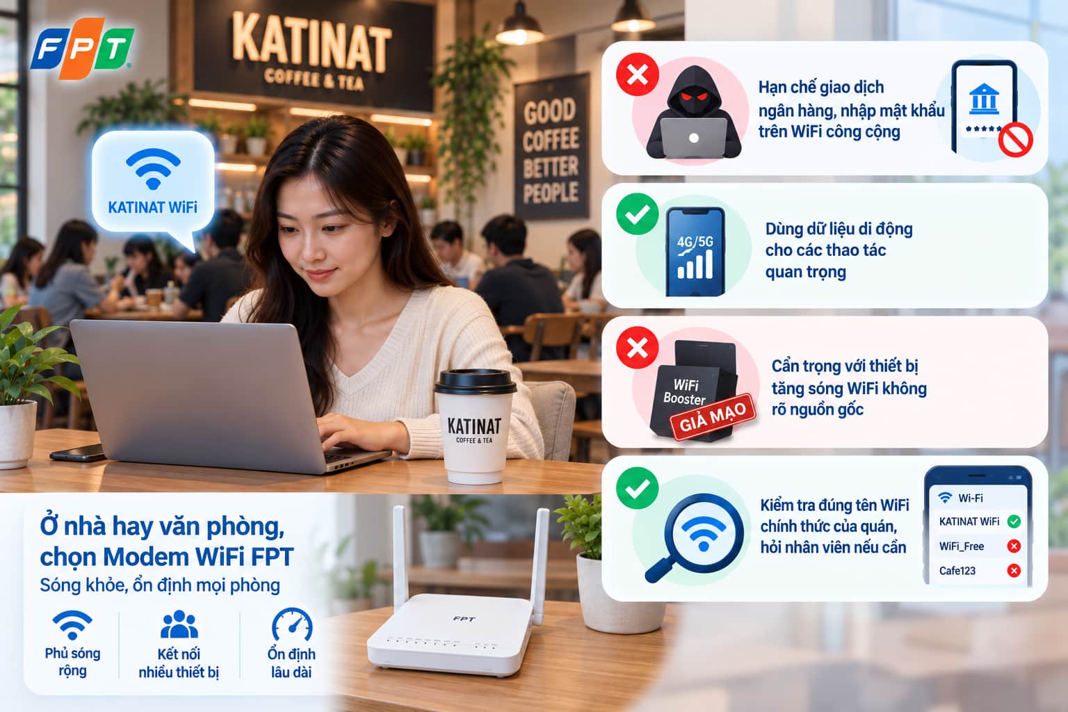 Modem wifi FPT giúp sóng khỏe đều mọi phòng