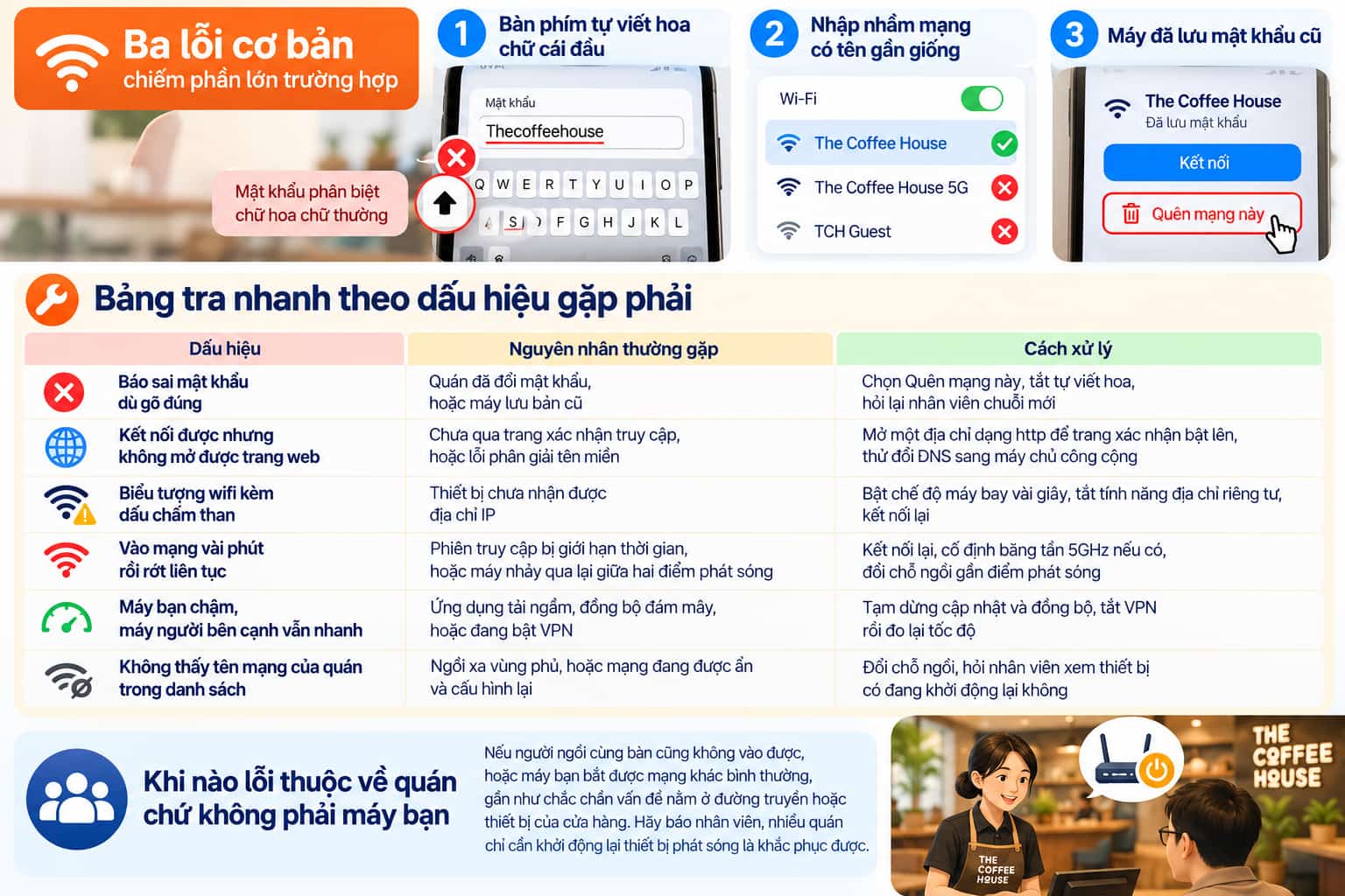 Dấu chấm than trên biểu tượng wifi là lỗi cấp địa chỉ IP, không phải sai mật khẩu
