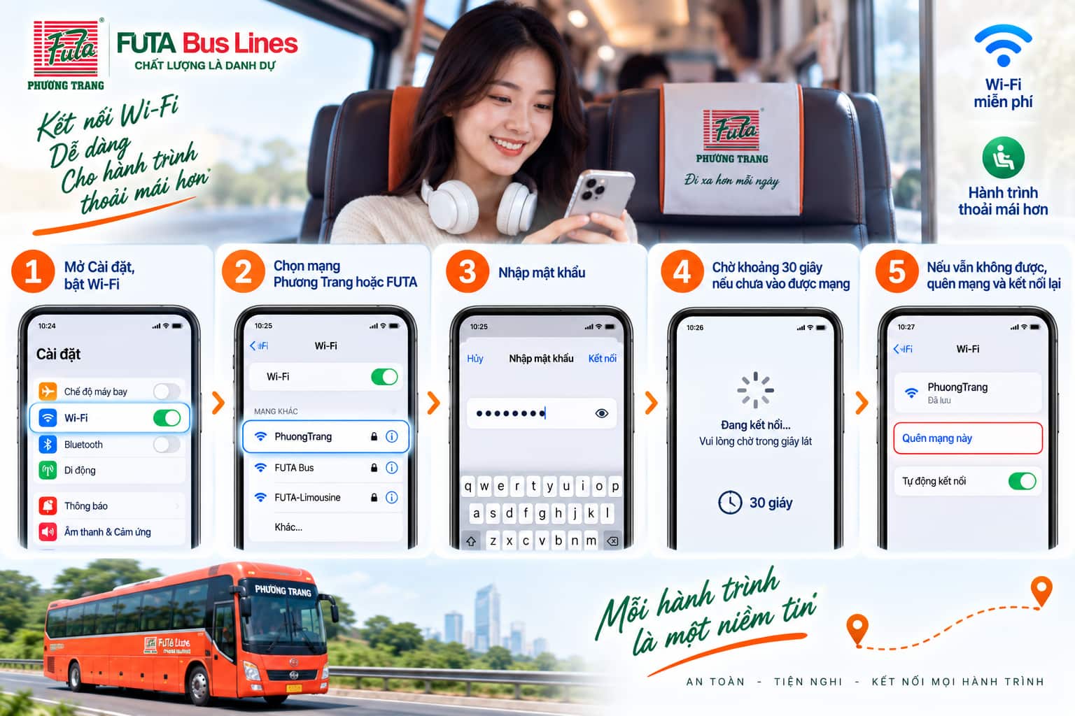 Hướng dẫn kết nối wifi xe Phương Trang