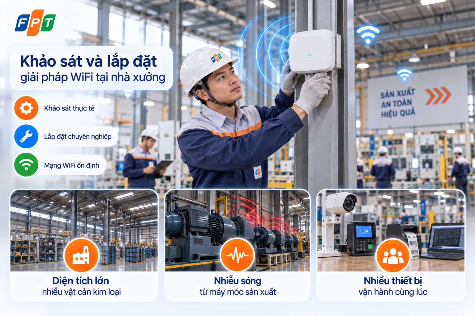 Kỹ thuật viên khảo sát và lắp đặt tại nhà xưởng
