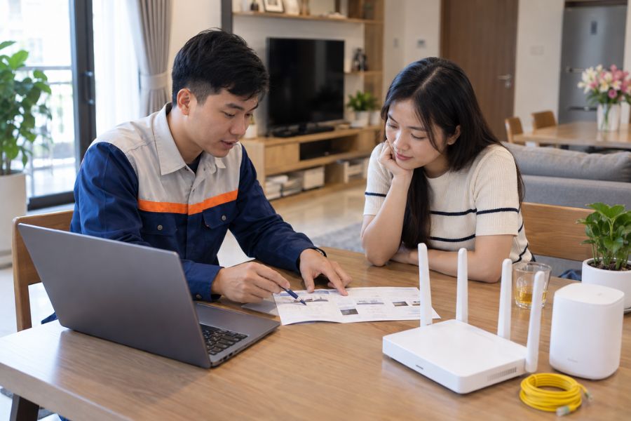 Tiền wifi 1 tháng dao động từ 195.000đ đến 255.000đ cho hộ gia đình