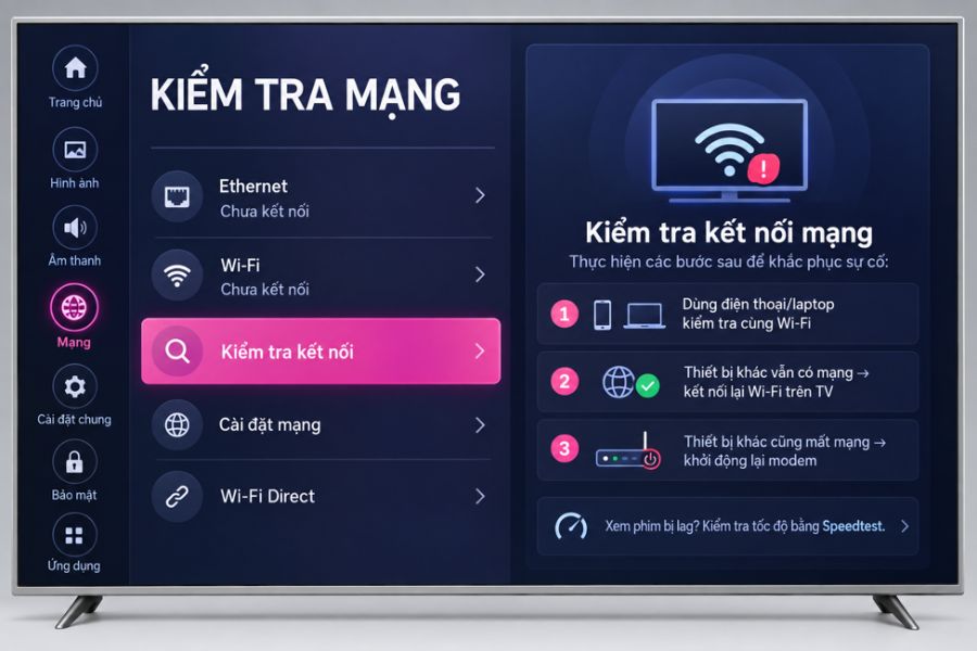 Kiểm tra kết nối mạng trên tivi LG