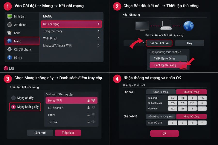 4 bước thao thác trên tivi LG