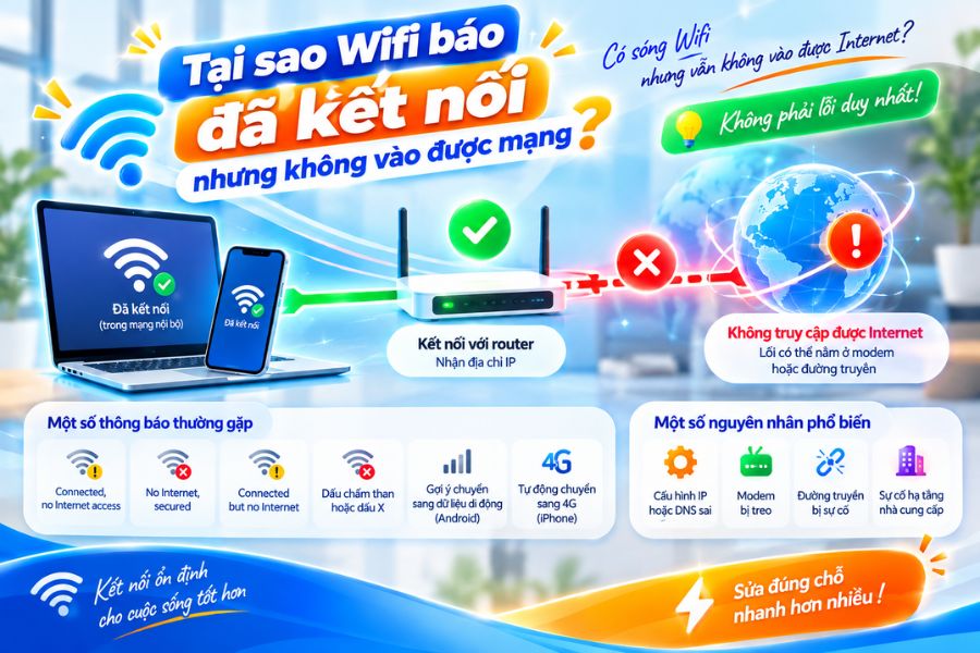 Các nguyên nhân thường gặp khi WiFi đã kết nối nhưng không có Internet