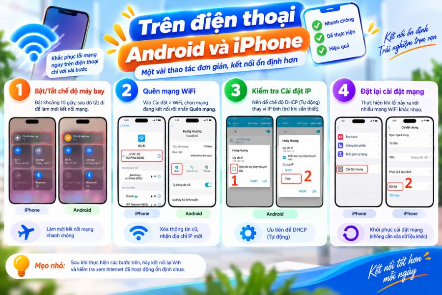 Cách xử lý WiFi đã kết nối nhưng không có Internet trên điện thoại