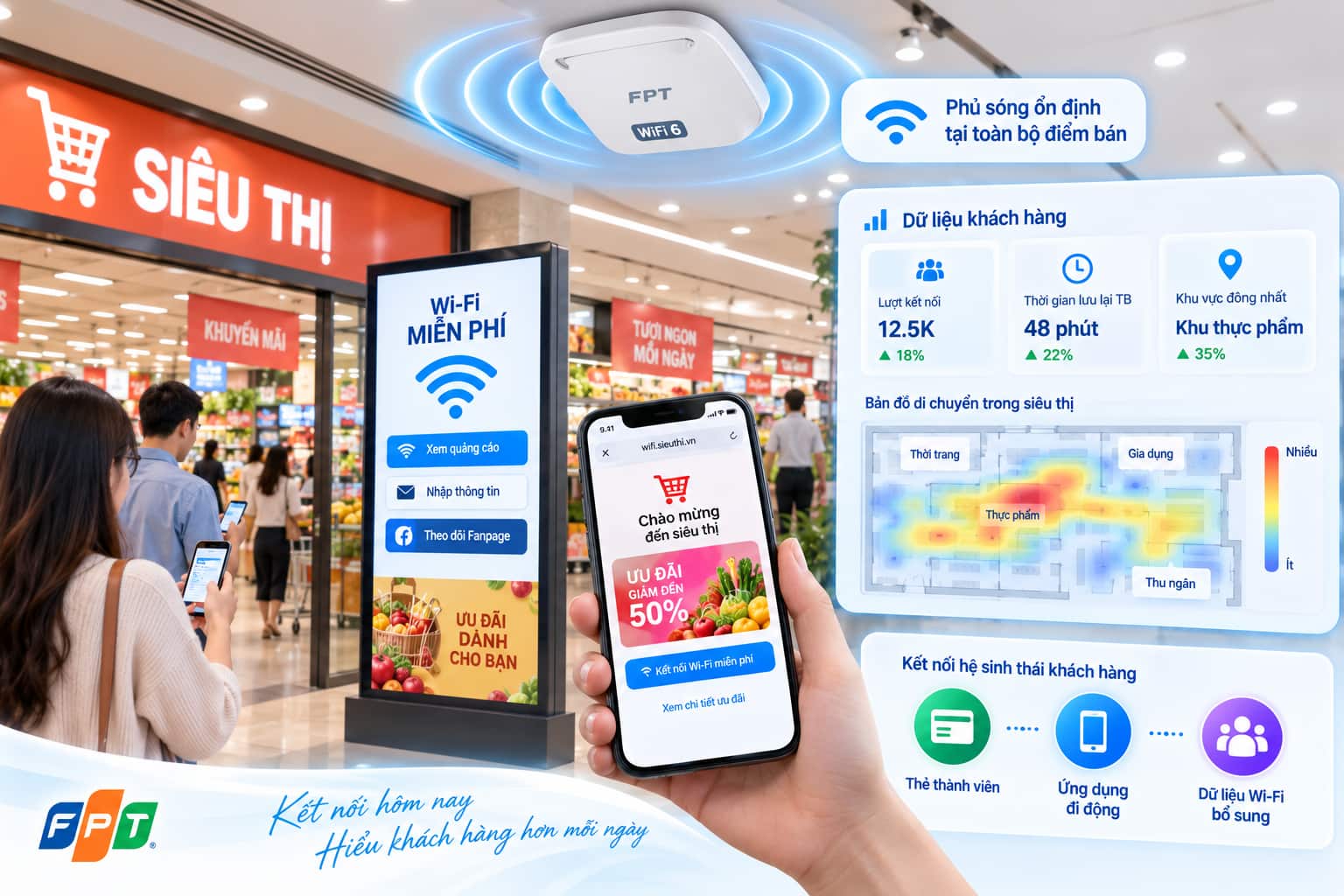Modem wifi 6 đảm bảo phủ sóng ổn định tại điểm bán