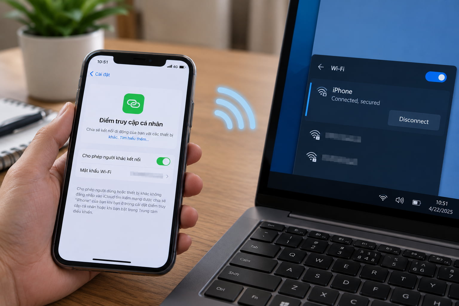 Điện thoại phát wifi hotspot cho laptop