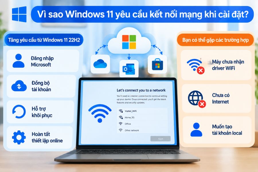 Lý do cần bỏ qua WiFi Win 11 khi cài đặt
