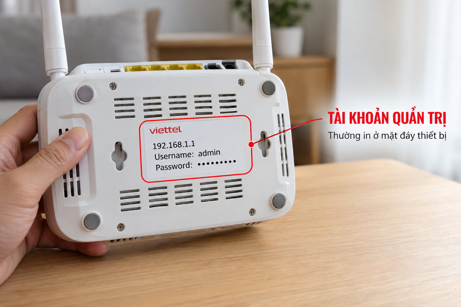 Nhãn modem Viettel ghi tài khoản quản trị