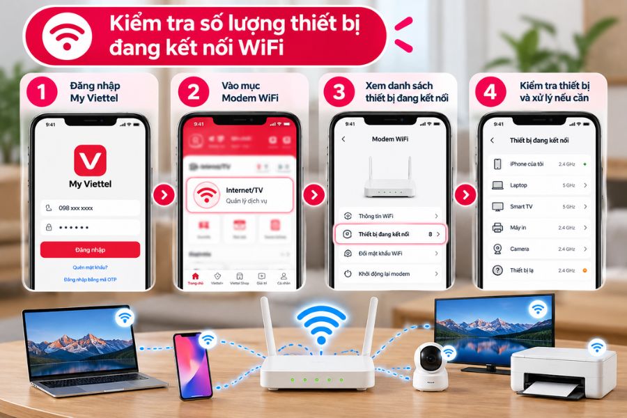 Cách kiểm tra mạng WiFi và số lượng thiết bị đang kết nối bằng ứng dụng My Viettel